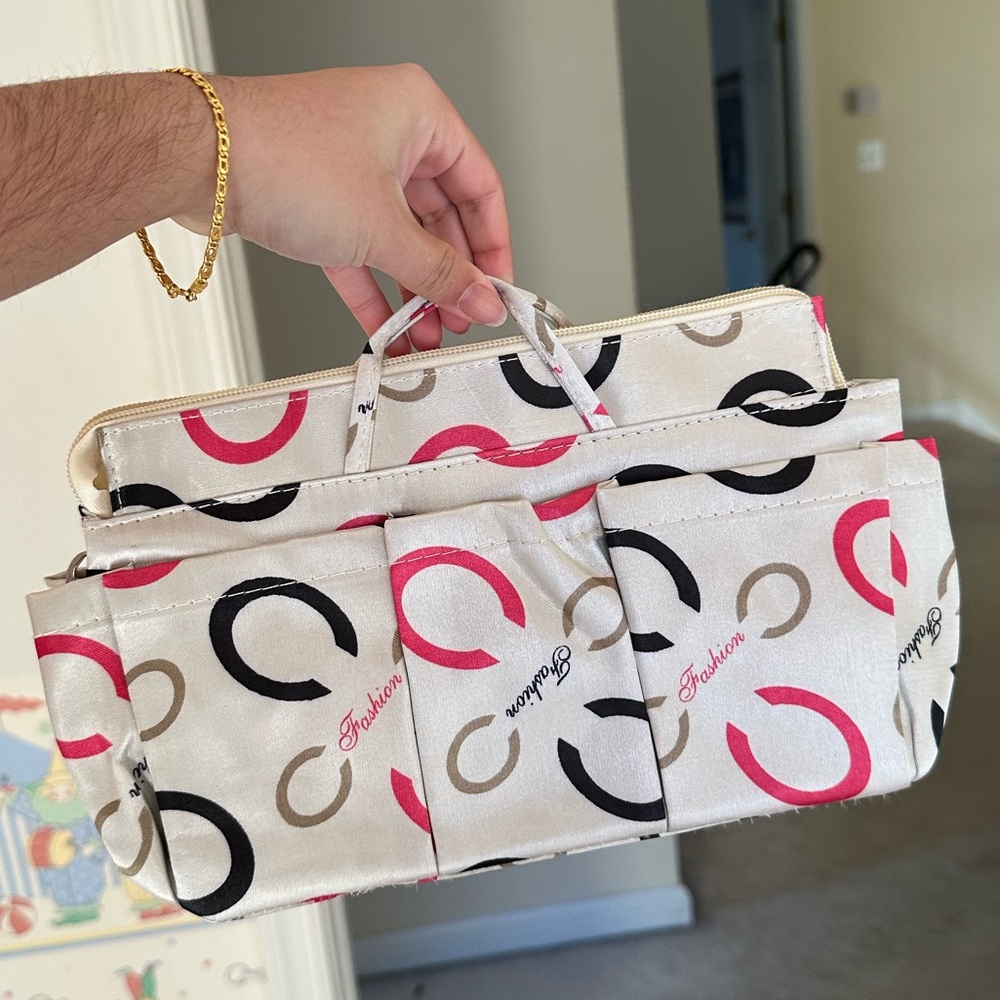 Y2K Beige and Pink Makeup Bag/Handbag